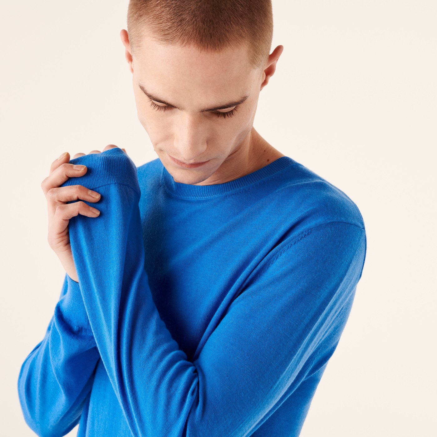 Pull à col rond en laine superfine - Denim Blue