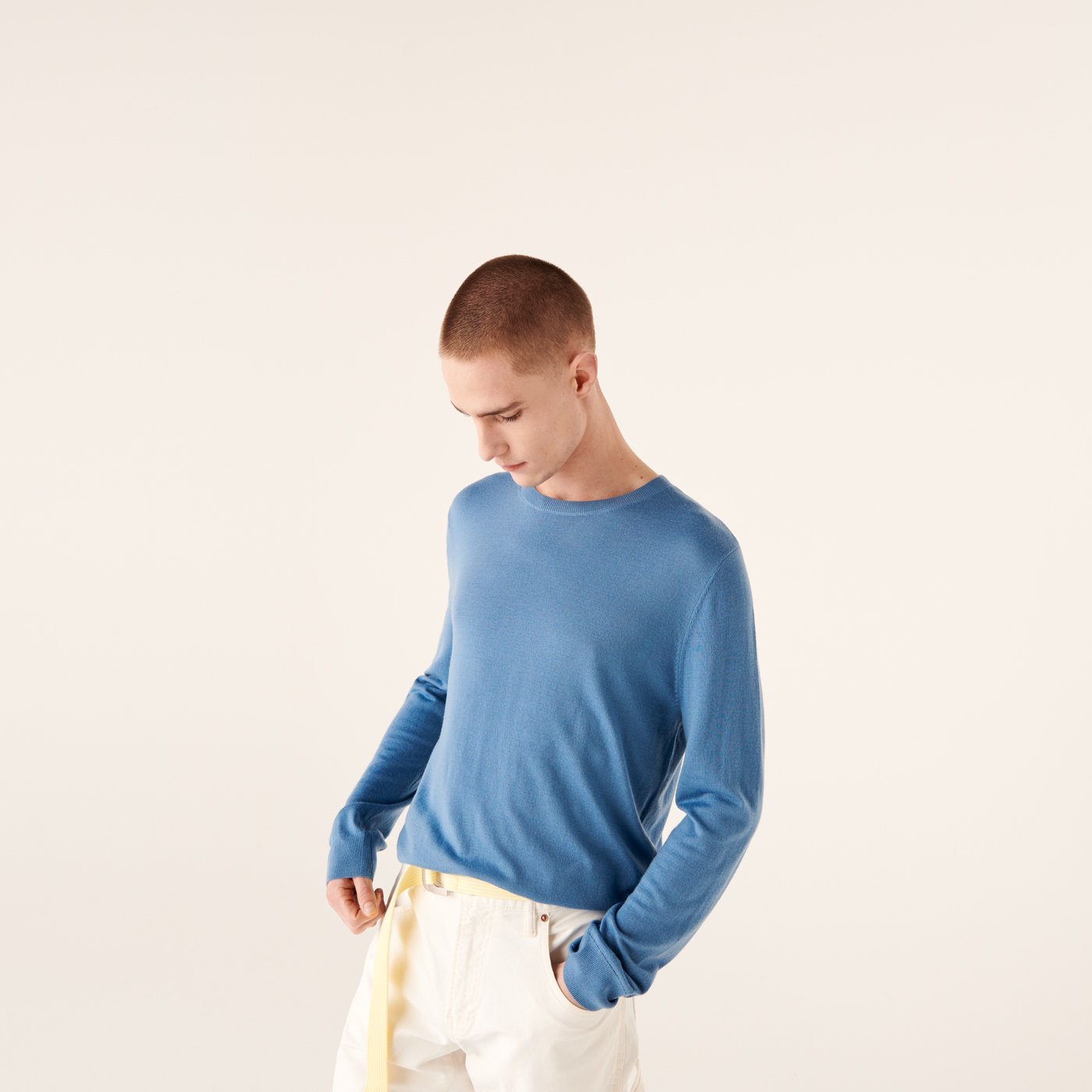 Pull à col rond en laine superfine - Pastel Blue