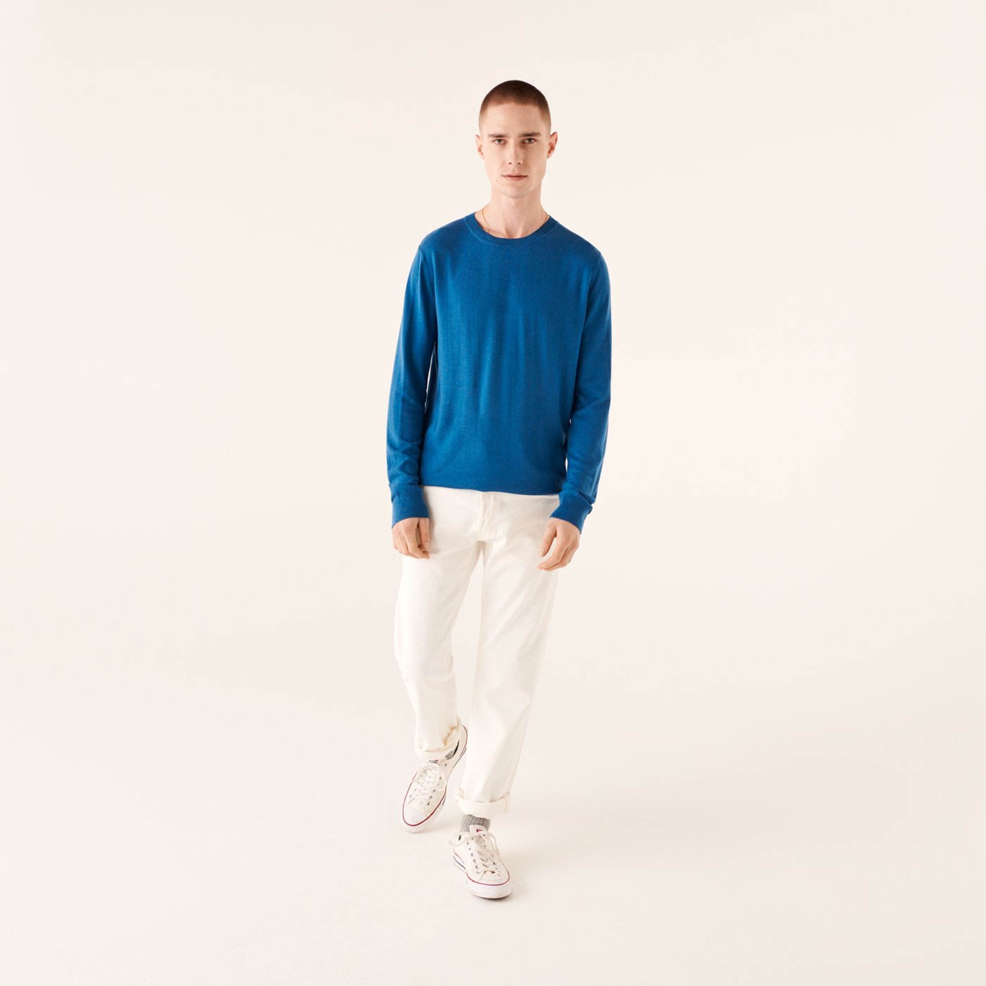 Pull à col rond en laine superfine - Petrol Blue