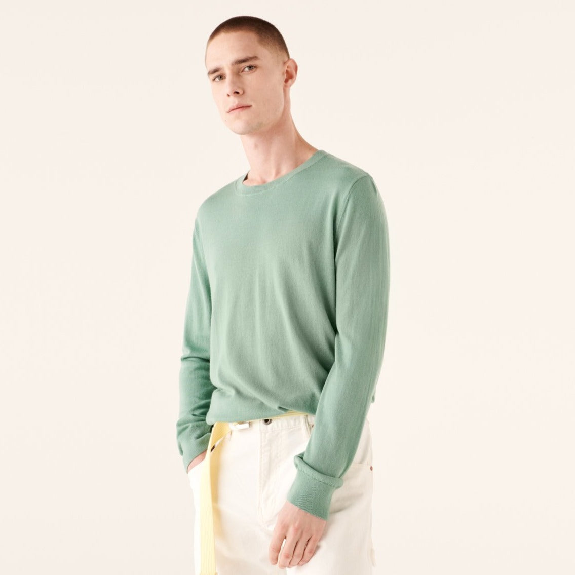 Pull à col rond en laine superfine - Frozen Green