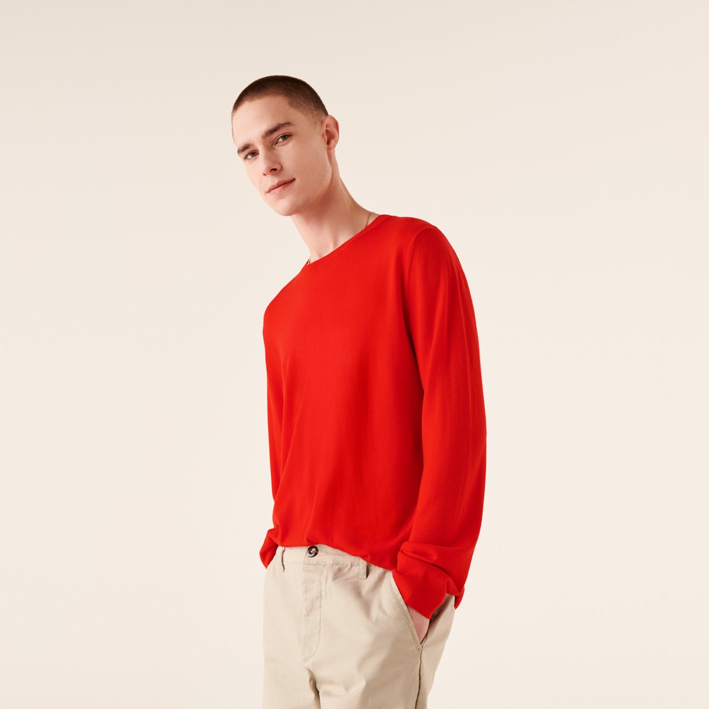 Pull à col rond en laine superfine - Summer Red