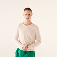 Pull à col V en laine superfine - Ecru
