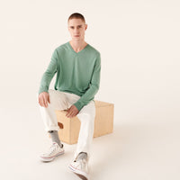Pull à col V en laine superfine - Frozen Green