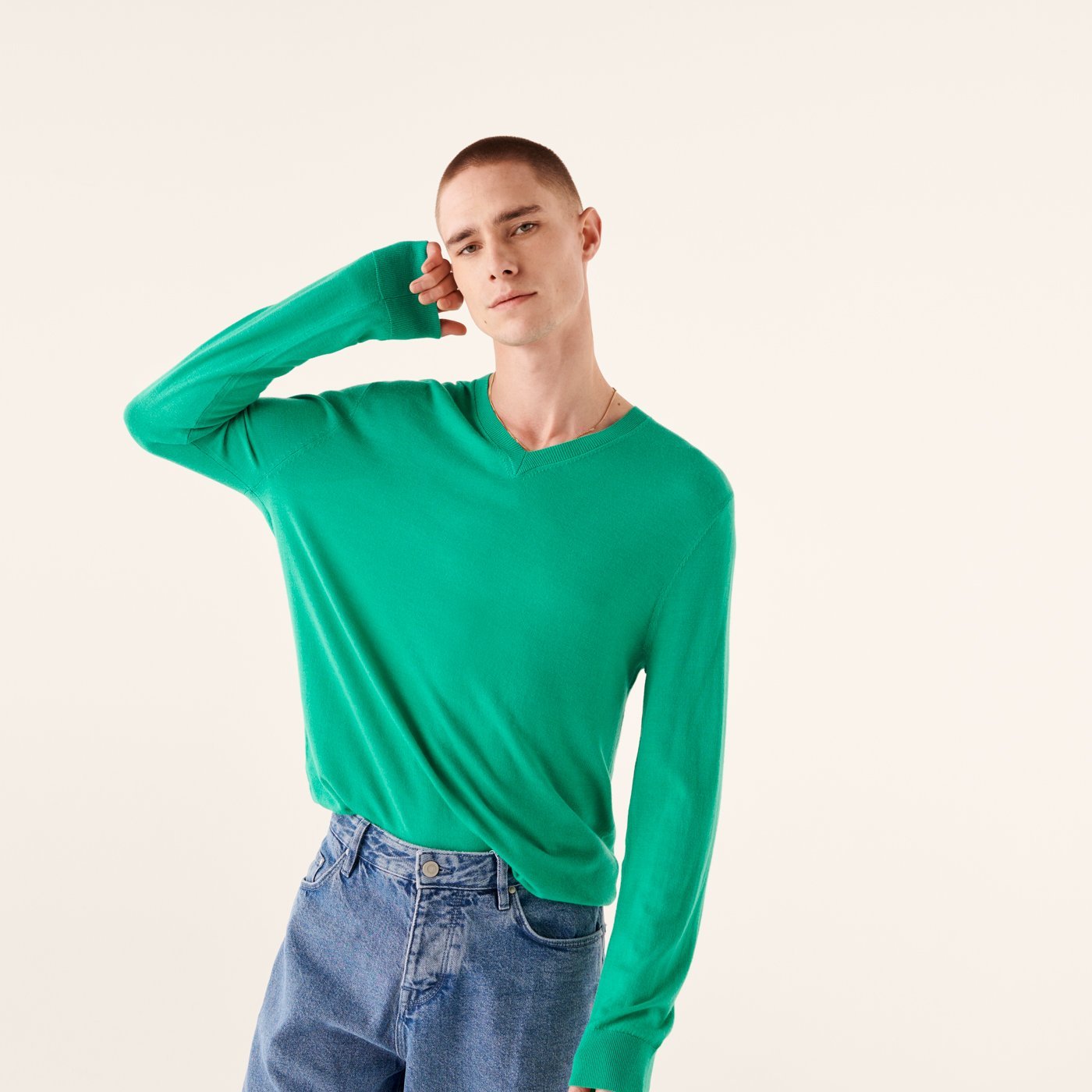 Pull à col V en laine superfine - Mint