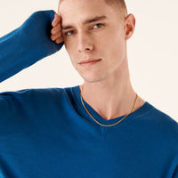 Pull à col V en laine superfine - Petrol Blue