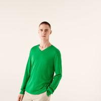 Pull à col V en laine superfine - Summer Green