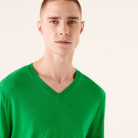 Pull à col V en laine superfine - Summer Green