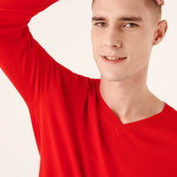Pull à col V en laine superfine - Summer Red