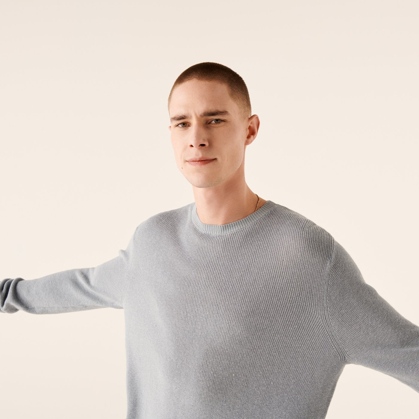 Pull à col rond et maille perlée - Cloud Blue