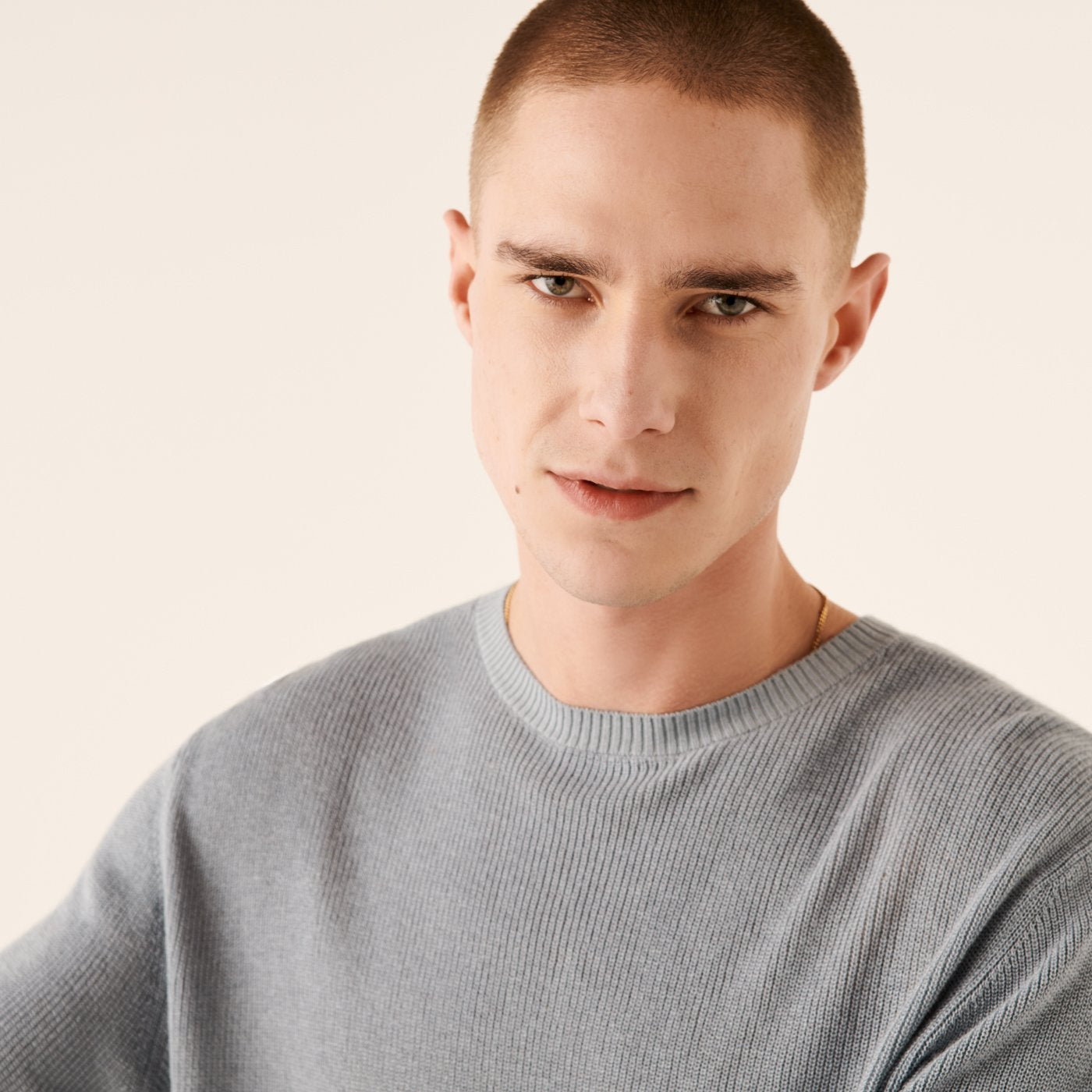Pull à col rond et maille perlée - Cloud Blue