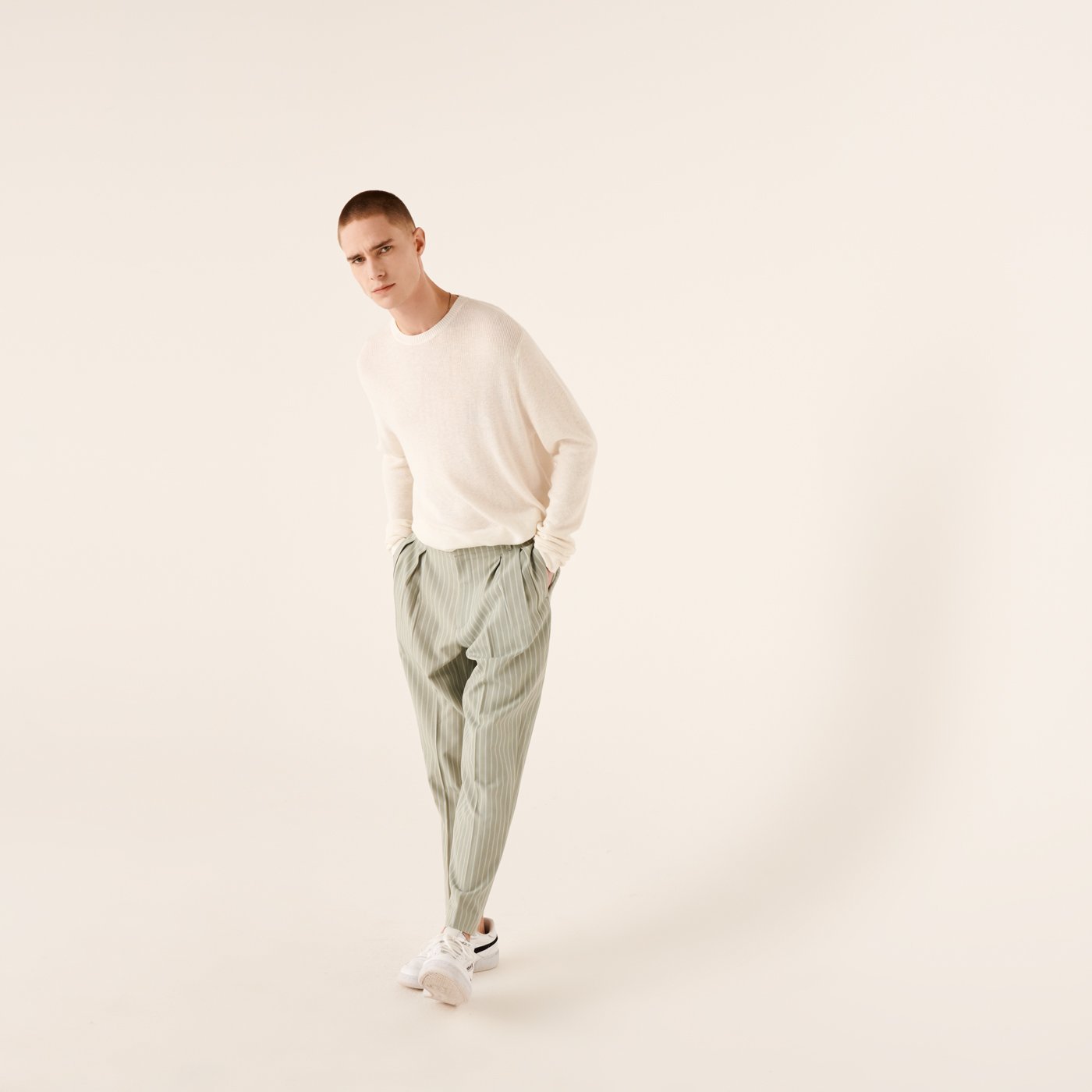 Pull à col rond et maille perlée - Ecru