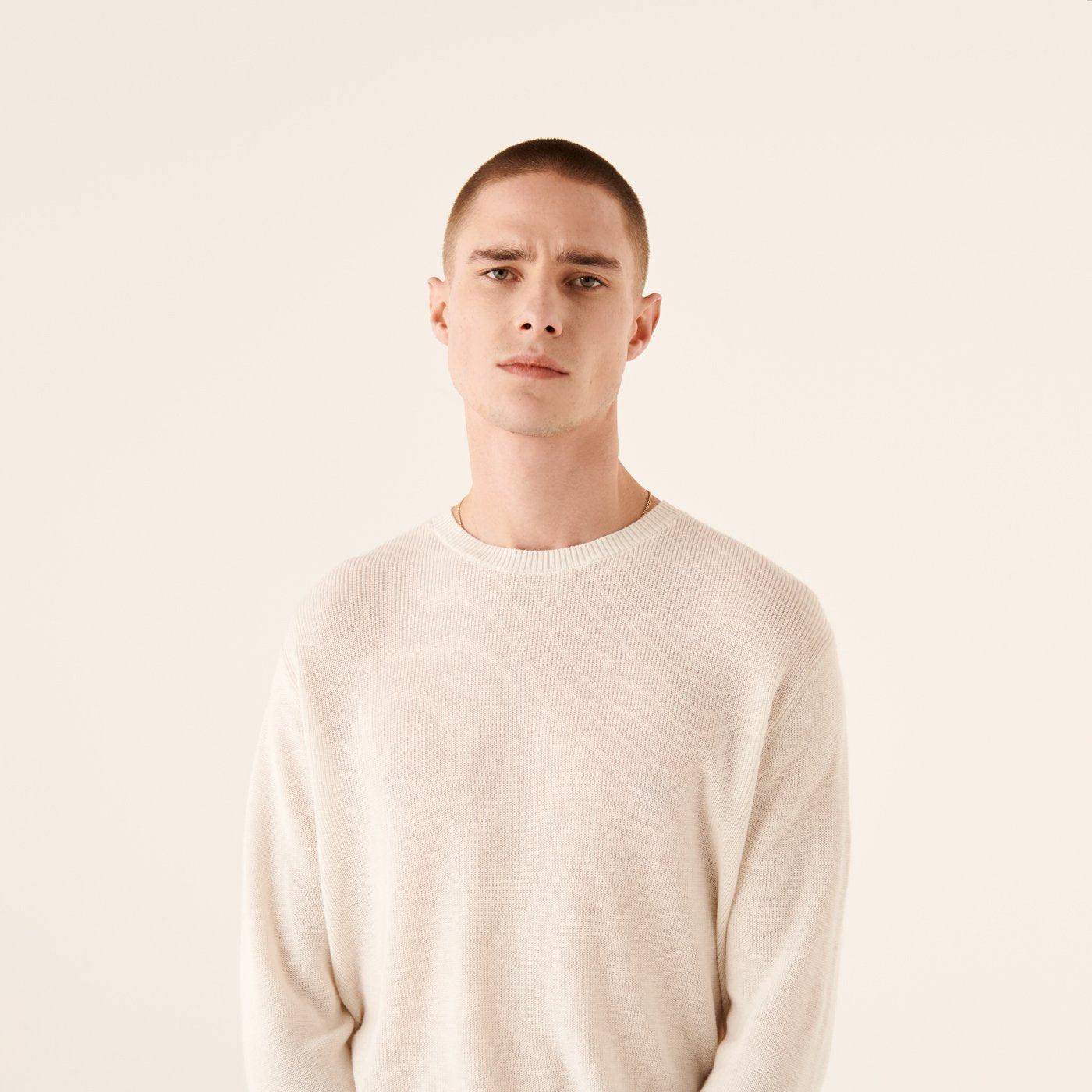 Pull à col rond et maille perlée - Ecru