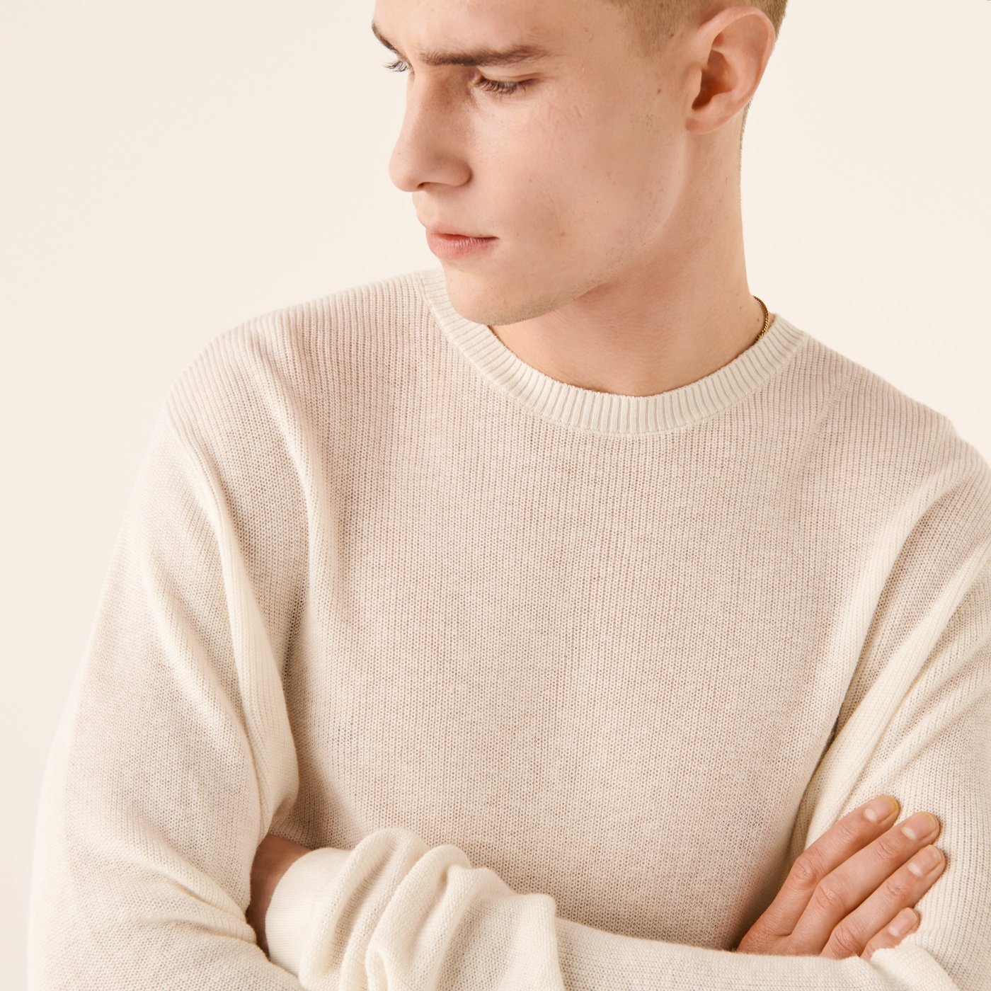 Pull à col rond et maille perlée - Ecru