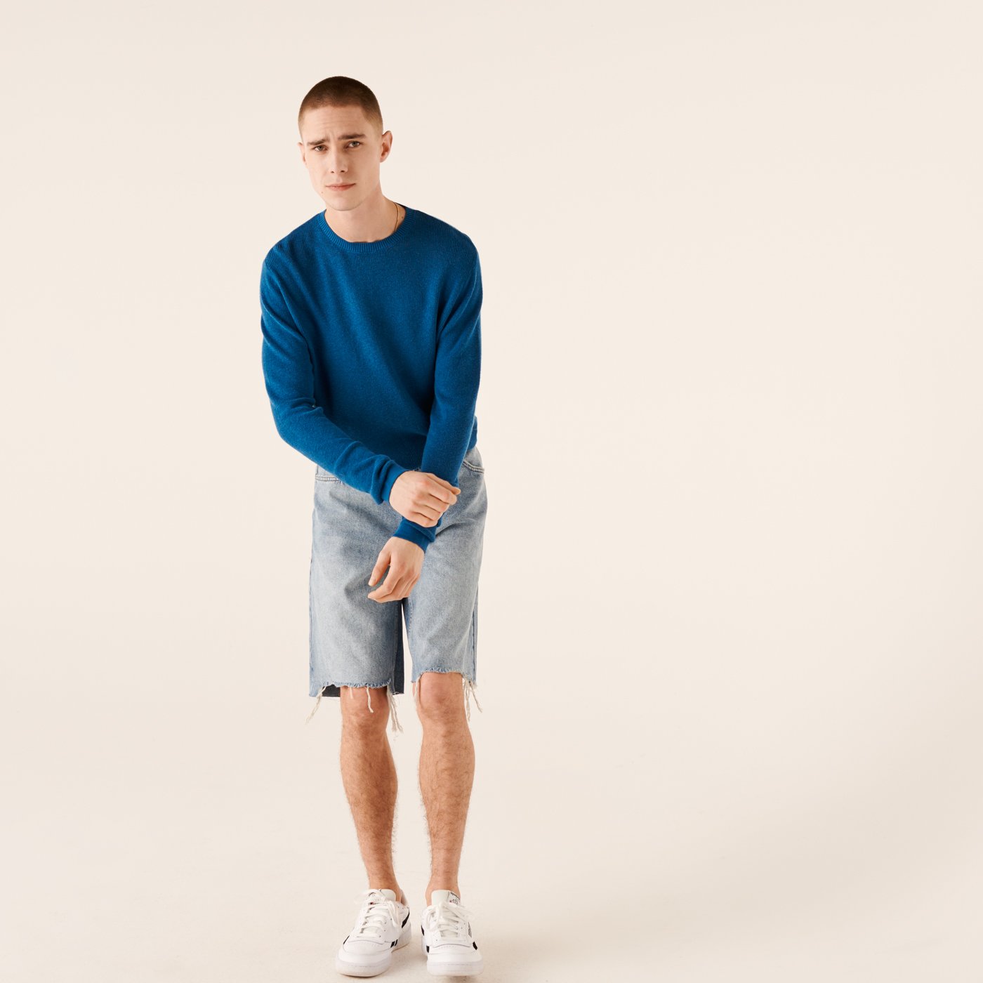 Pull à col rond et maille perlée - Petrol Blue