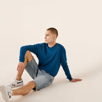 Pull à col rond et maille perlée - Petrol Blue