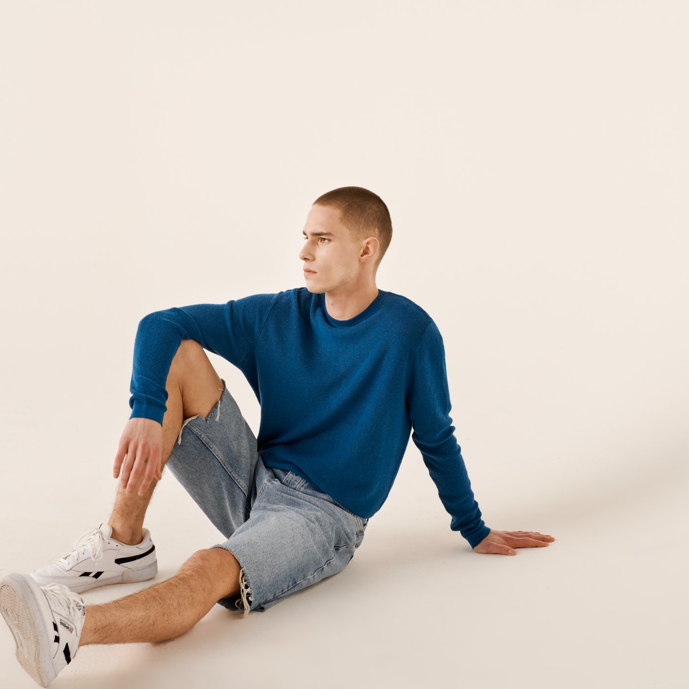 Pull à col rond et maille perlée - Petrol Blue