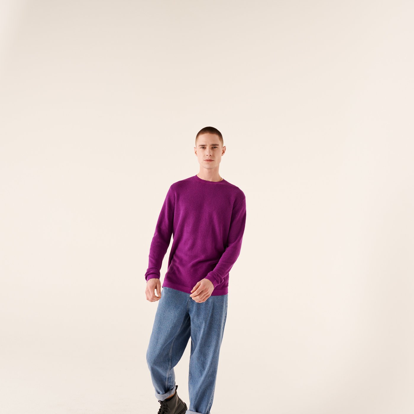 Pull à col rond et maille perlée - Purple