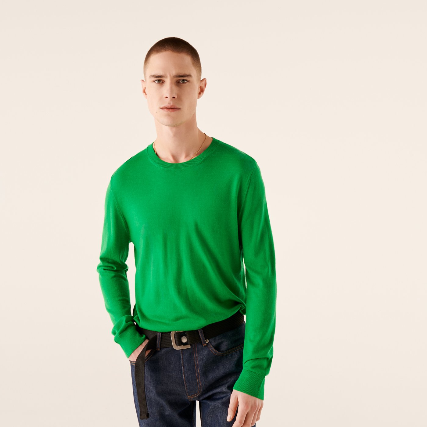 Pull à col rond en laine superfine - Summer Green