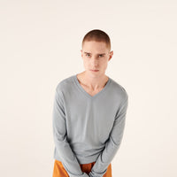 Pull à col V en laine superfine - Cloud Blue