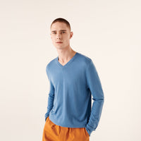 Pull à col V en laine superfine - Pastel Blue