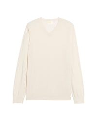 Pull à col V en laine superfine - Ecru