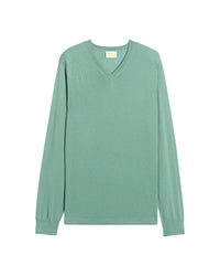 Pull à col V en laine superfine - Frozen Green