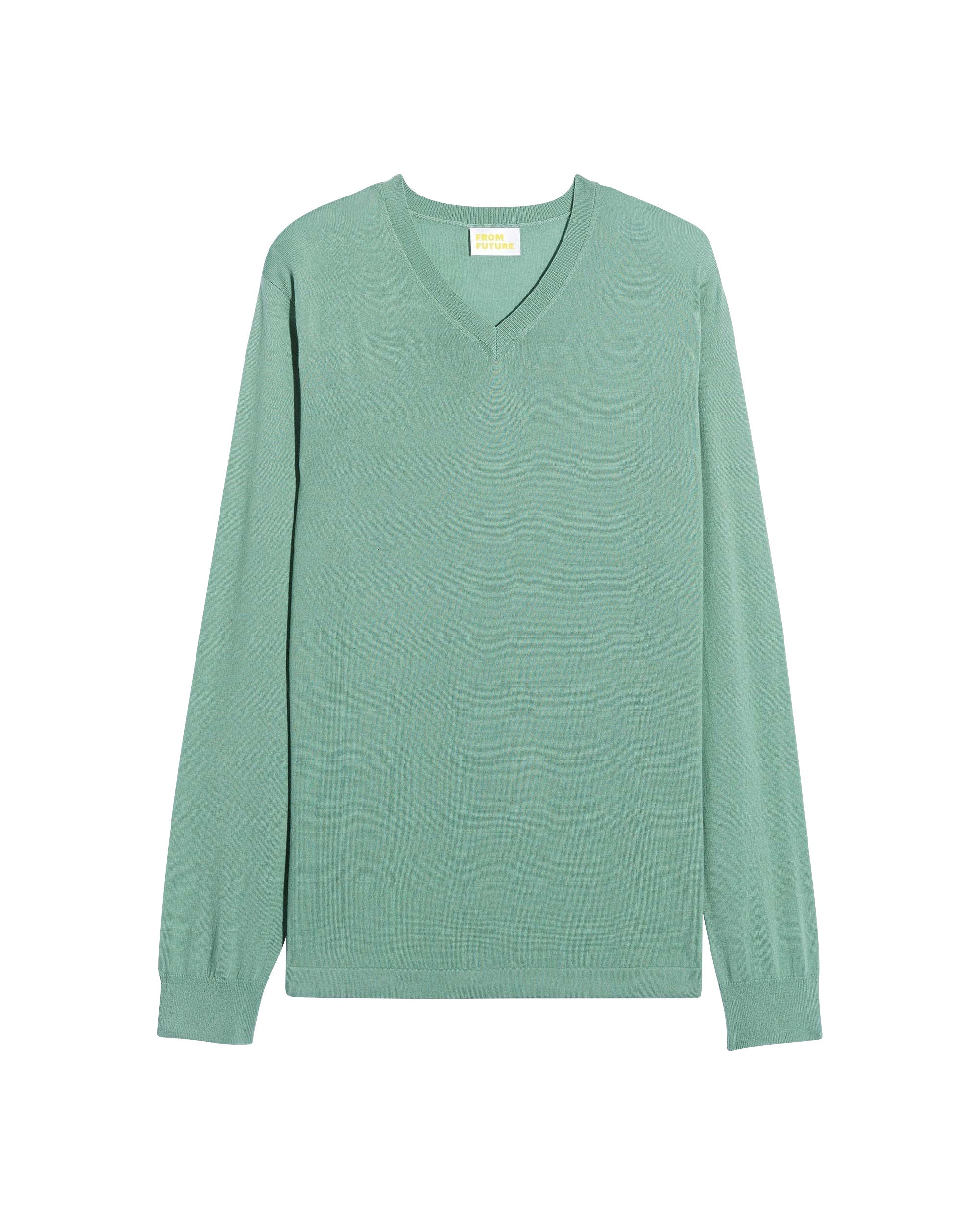 Pull à col V en laine superfine - Frozen Green