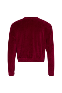 Sweat manches longues à inscription à strass - Framboise