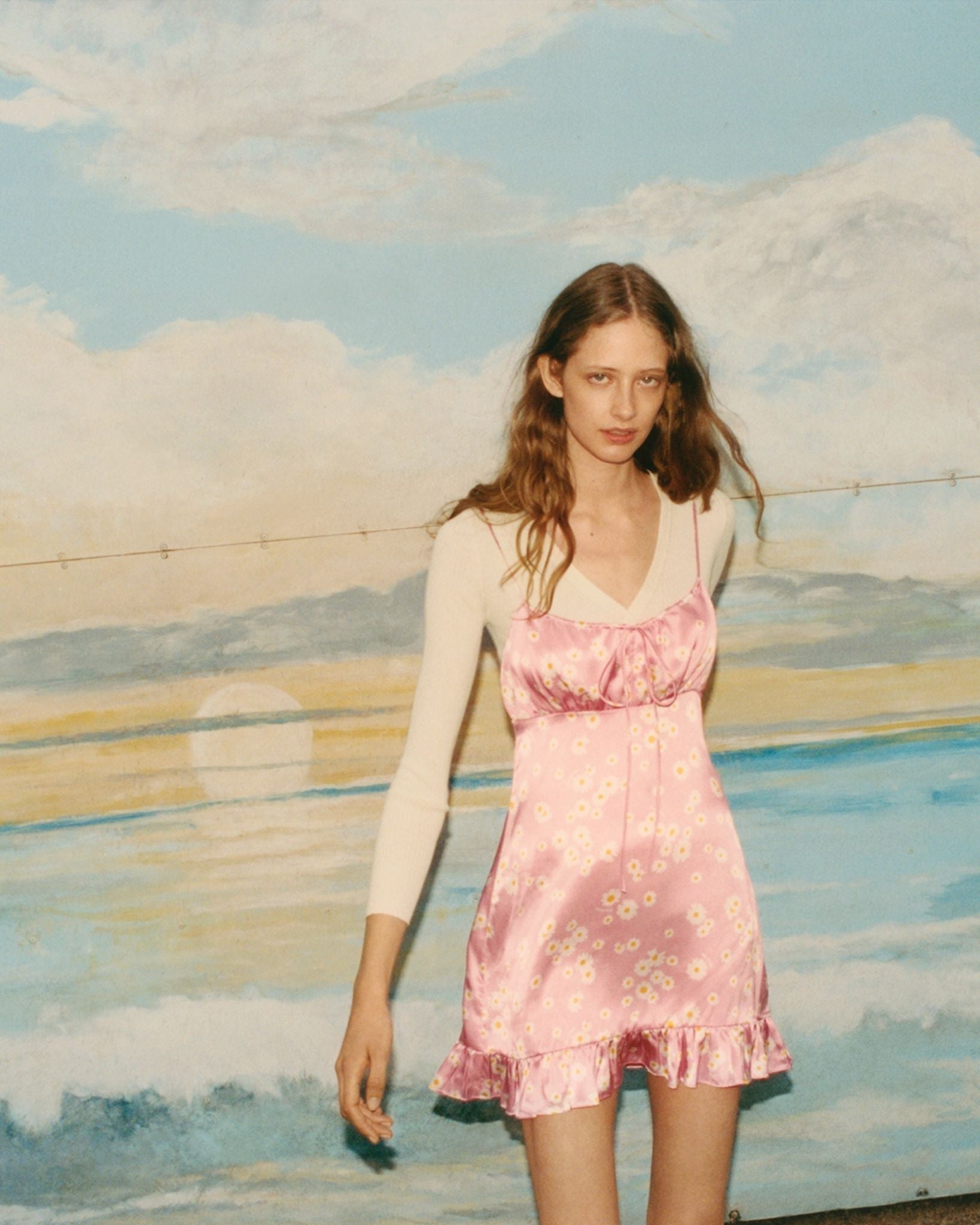 Robe courte Georgie en soie - Pink Daisy