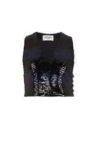 Top court à sequins et boutons Swarovski - Silver & Navy