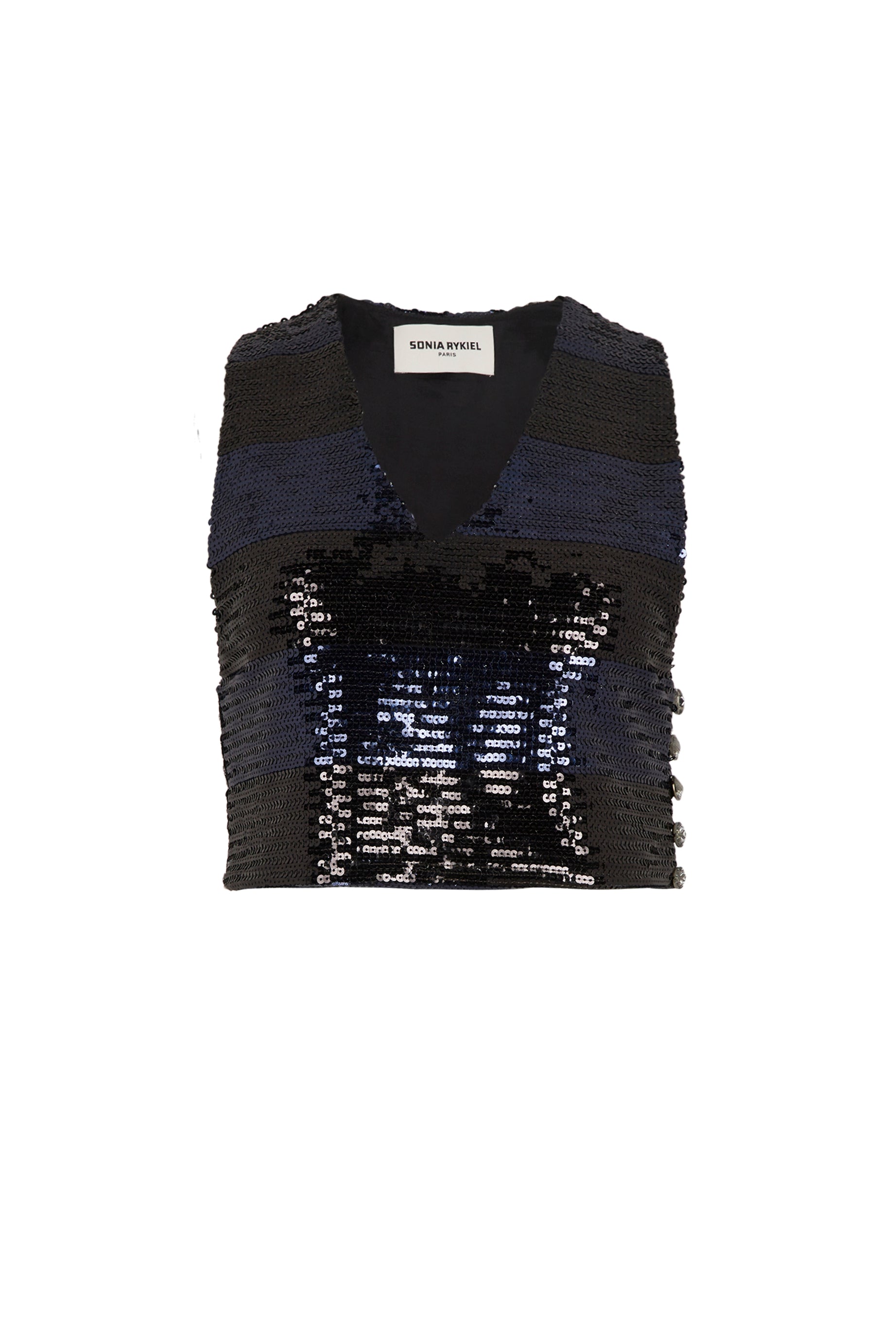 Top court à sequins et boutons Swarovski - Silver & Navy
