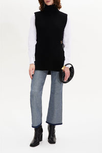 Pull cape sans manches en laine - Noir
