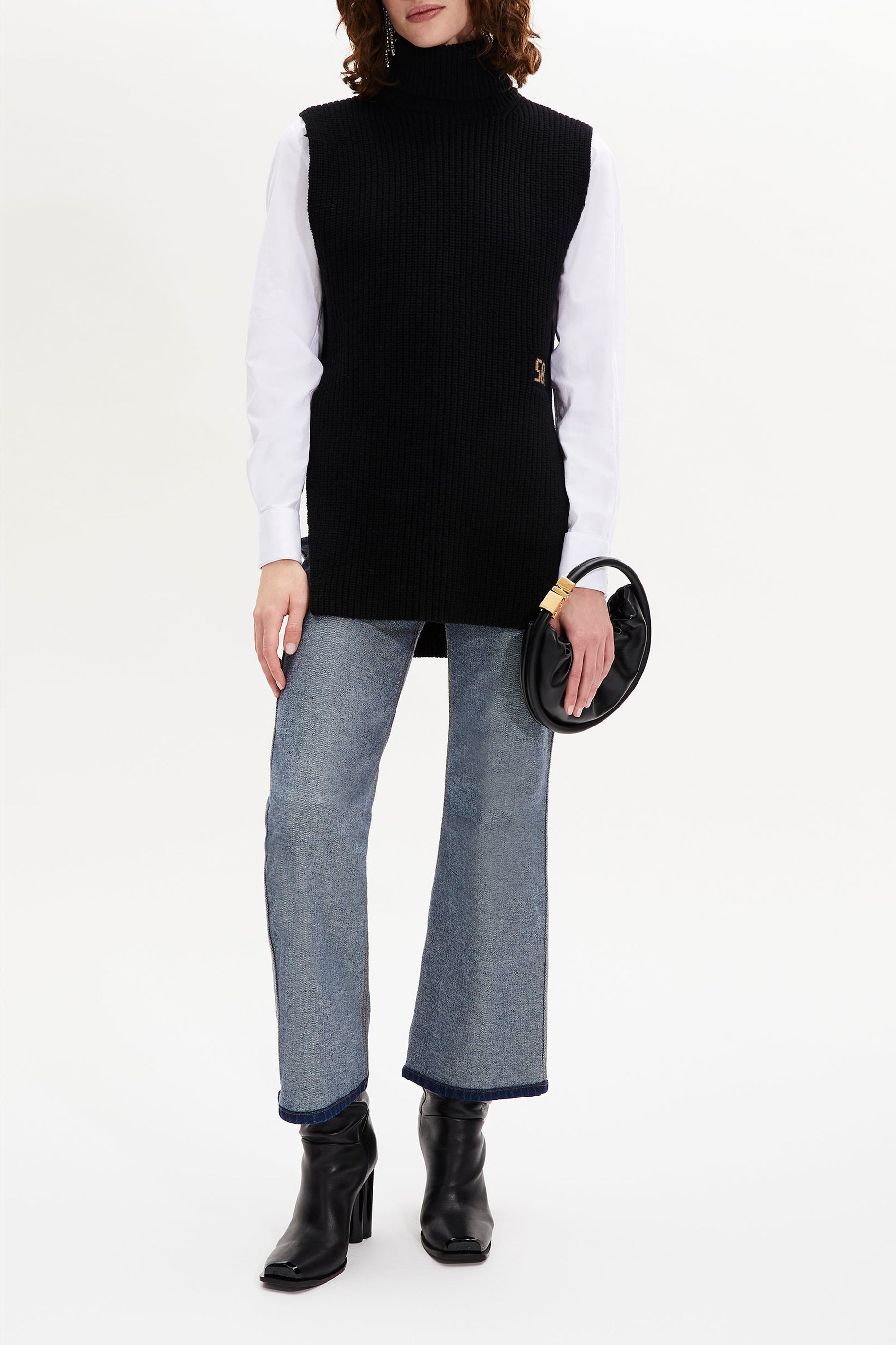 Pull cape sans manches en laine - Noir