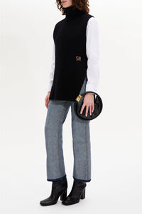 Pull cape sans manches en laine - Noir