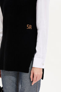 Pull cape sans manches en laine - Noir