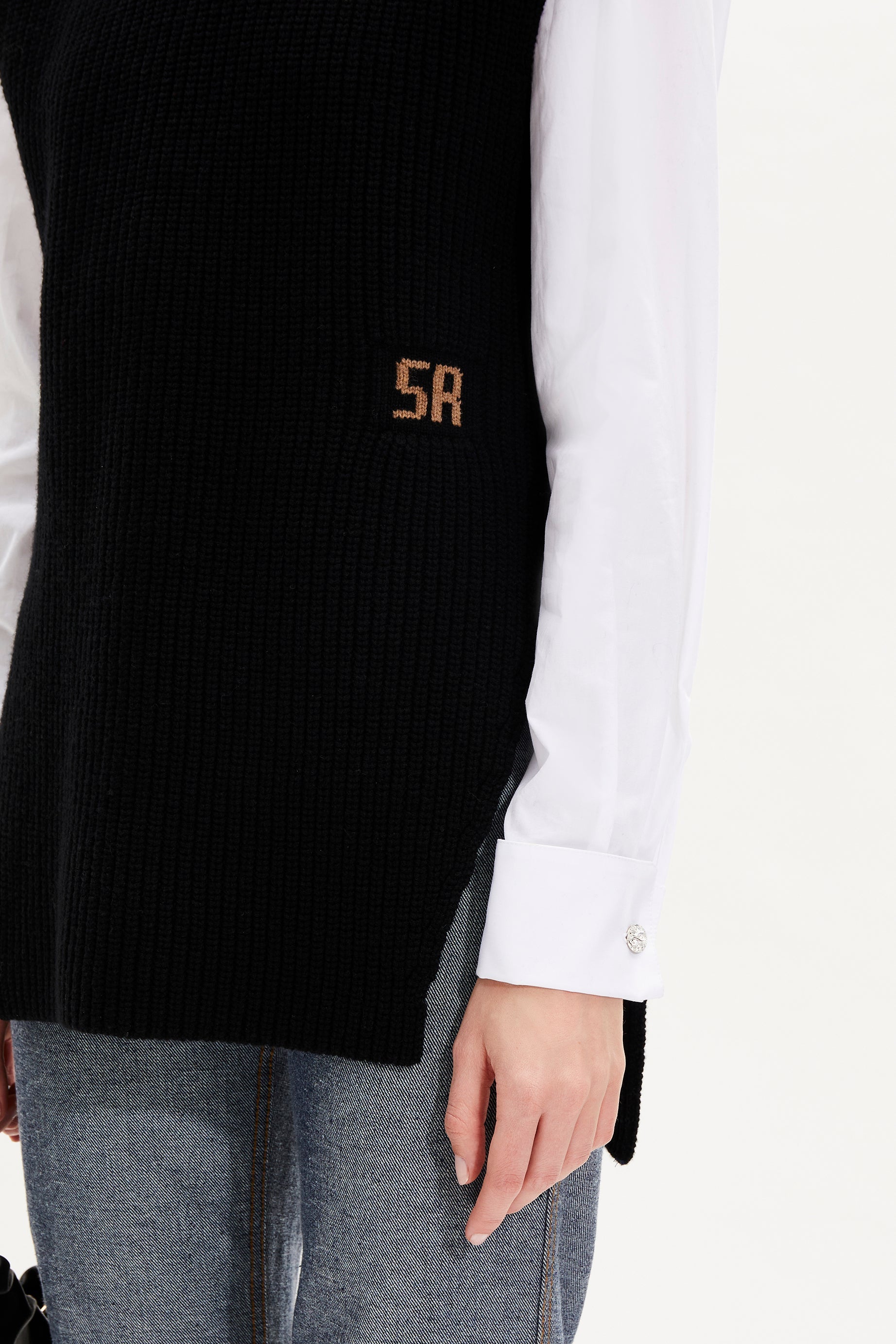 Pull cape sans manches en laine - Noir