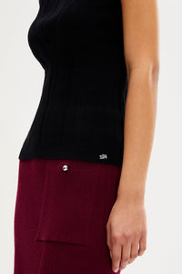 Pull sans manches ajouré - Noir