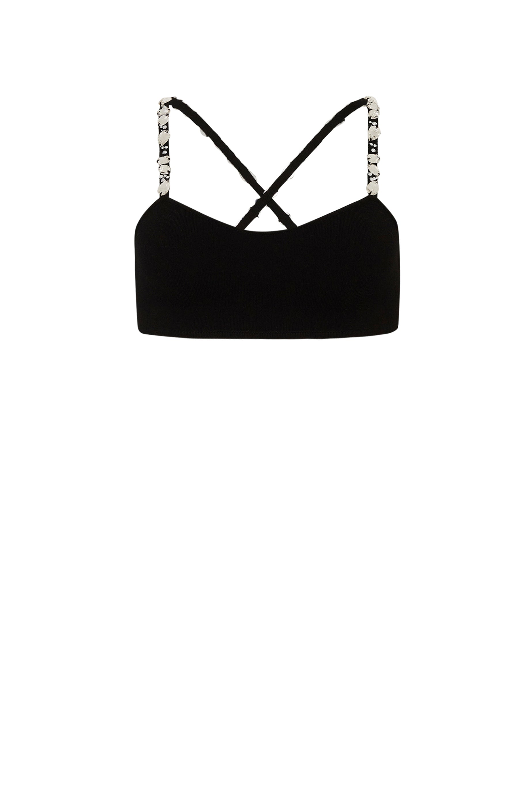 Top brassière à fines bretelles en laine - Noir