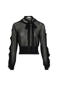 Pull court fluide col lavalière - Noir