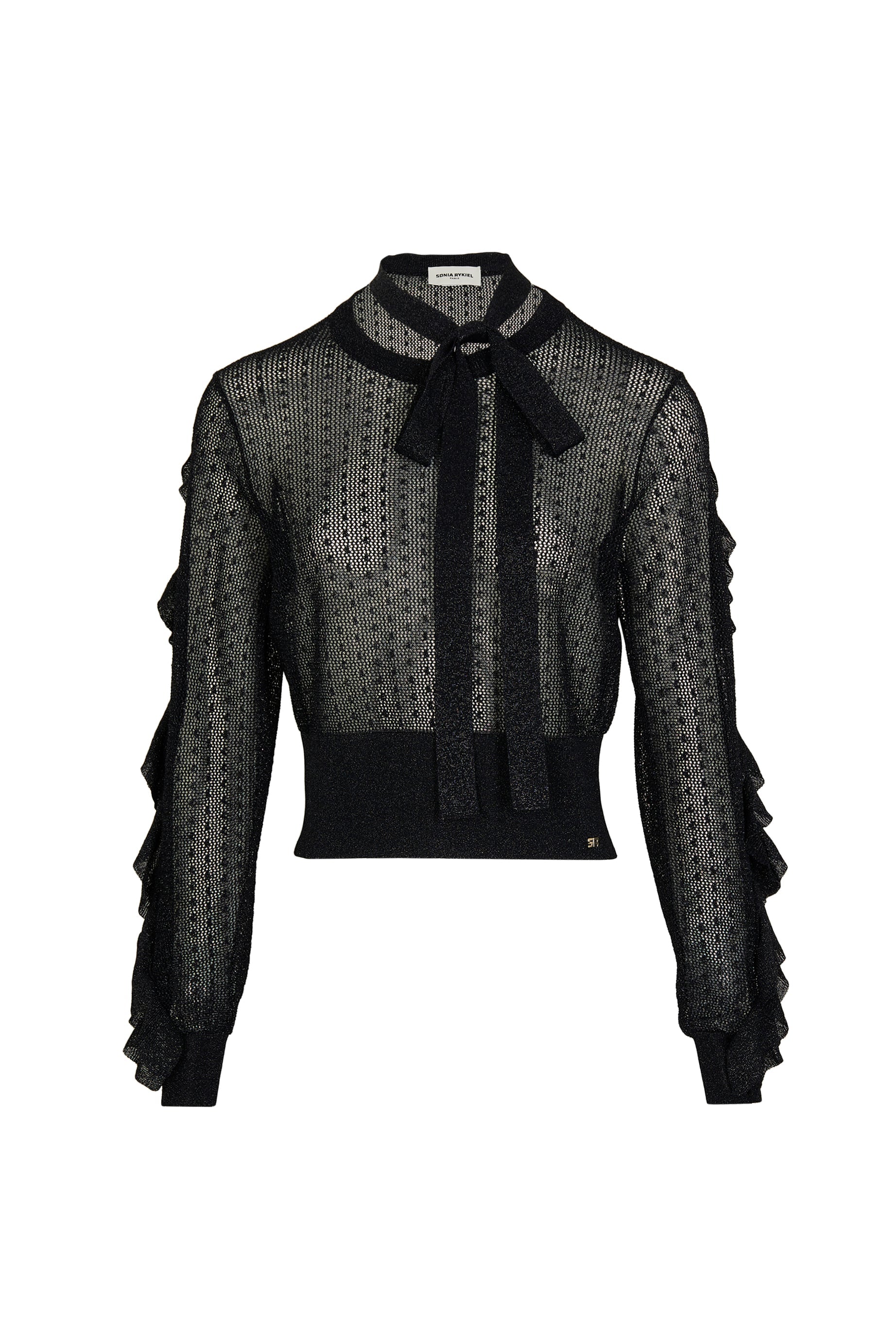Pull court fluide col lavalière - Noir