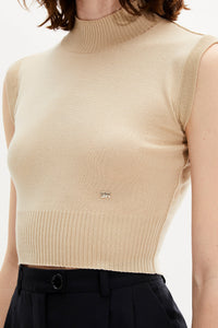 Pull à col montant en merino et soie - Sable