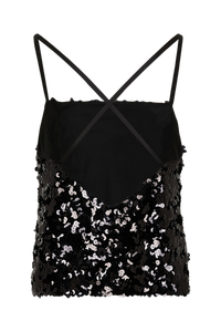 Top à bretelles brodée de sequins - Noir