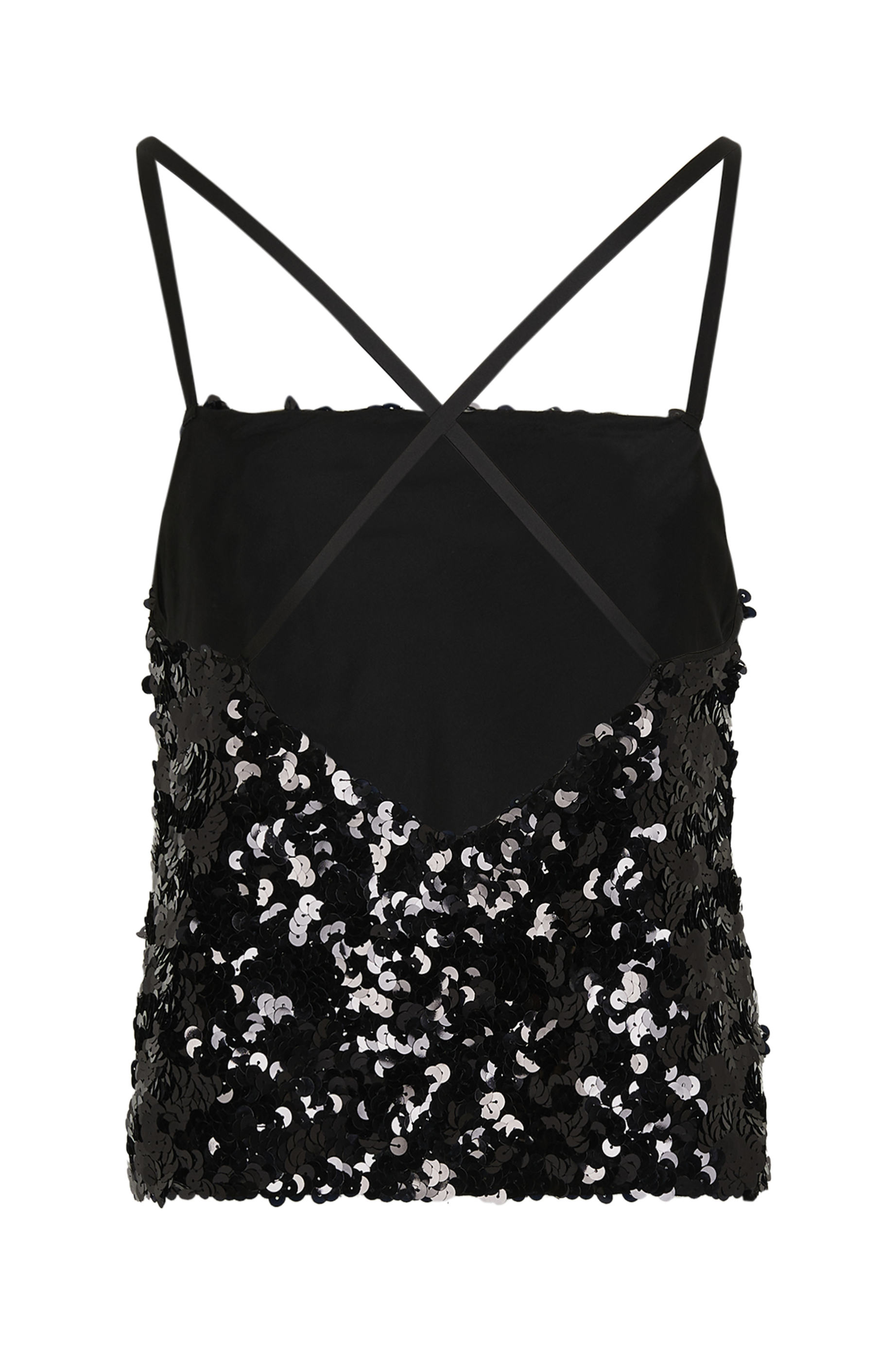 Top à bretelles brodée de sequins - Noir