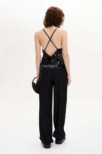 Top à bretelles brodée de sequins - Noir