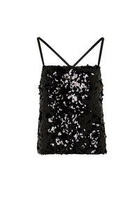 Top à bretelles brodée de sequins - Noir