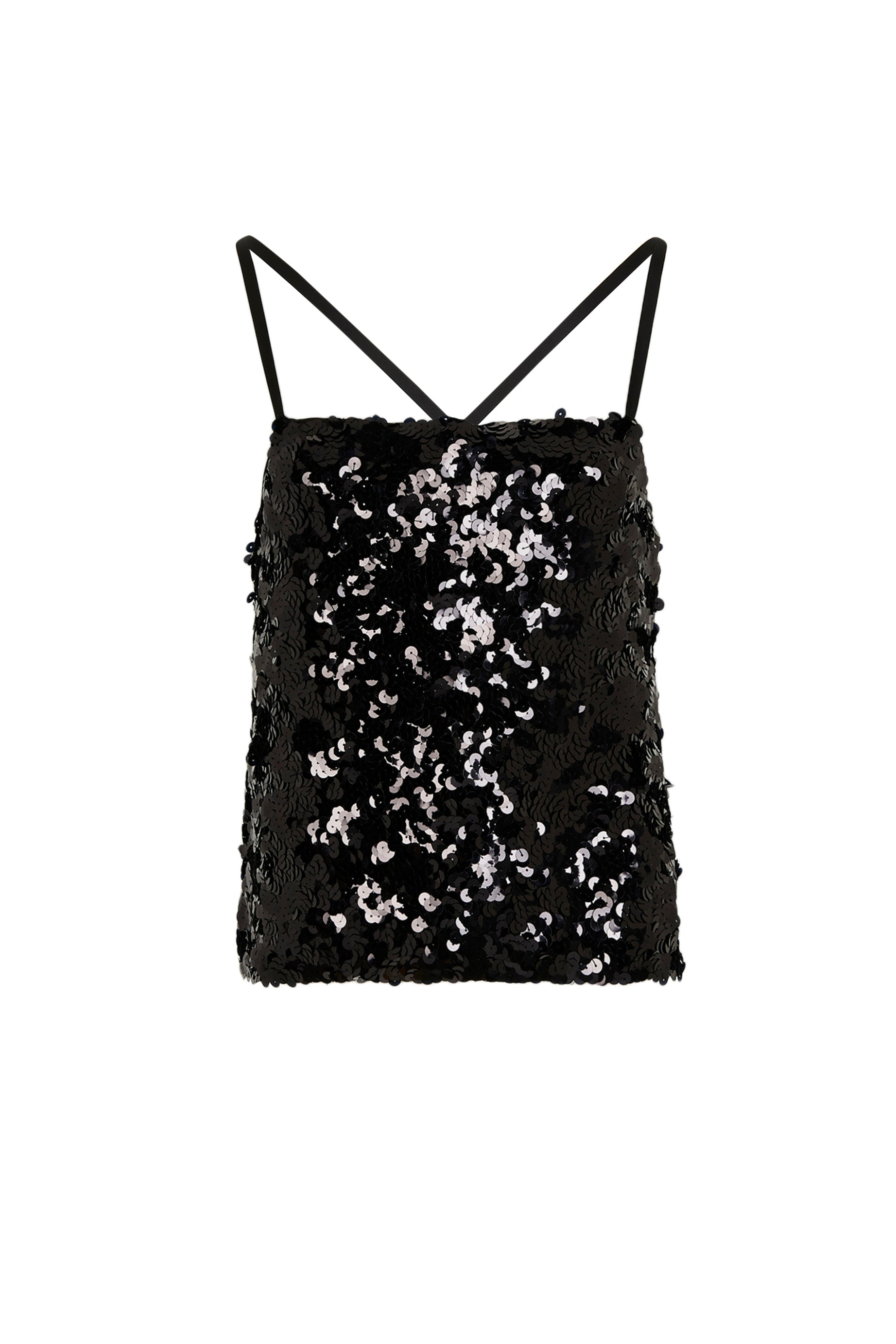 Top à bretelles brodée de sequins - Noir