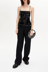 Top à bretelles brodée de sequins - Noir