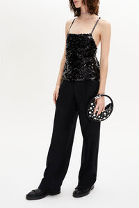 Top à bretelles brodée de sequins - Noir