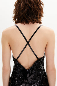 Top à bretelles brodée de sequins - Noir
