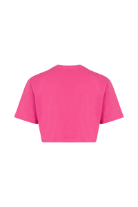 T-shirt crop col rond à manches courtes - Rose